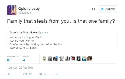 Checkout This Hilarious Response To GTBank's Tweet